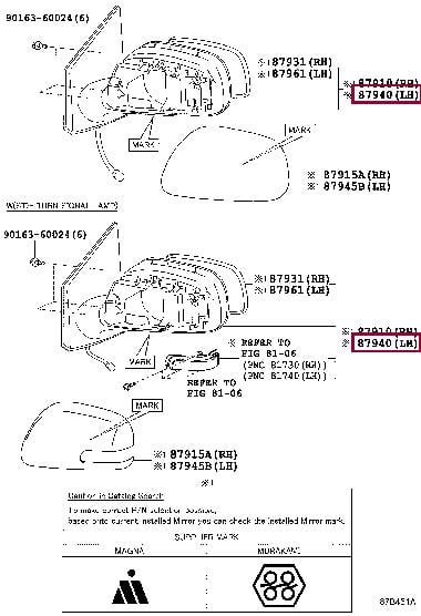 8794012B50 Toyota Outside Mirror