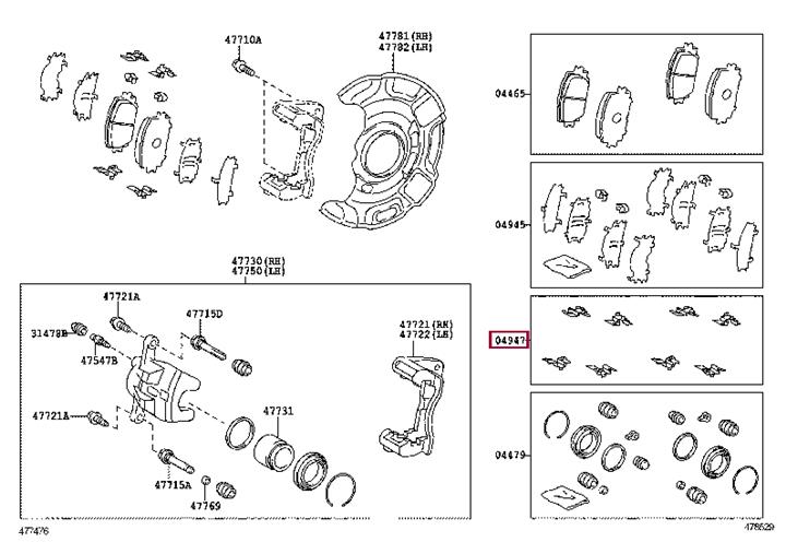 Brake pad fitting kit Toyota 04947-42050