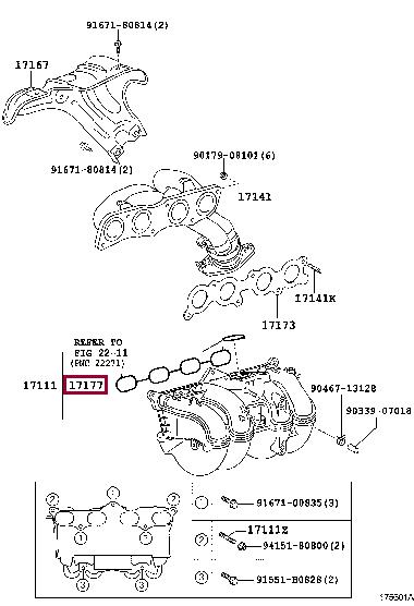 Toyota 17177-0C010 Gasket, intake manifold 171770C010