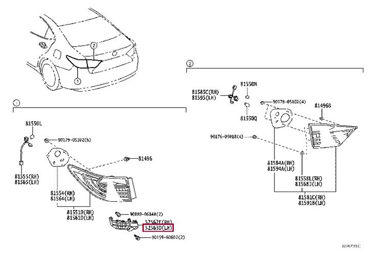 5256333040 Toyota RETAINER, RR BUMPER,