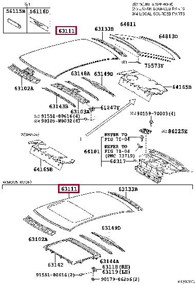 6311133320 Toyota Roof panel