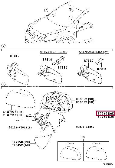 Toyota 87910-0F120 MIRROR ASSY, OUTER R 879100F120 879100F120 Toyota MIRROR ASSY, OUTER R