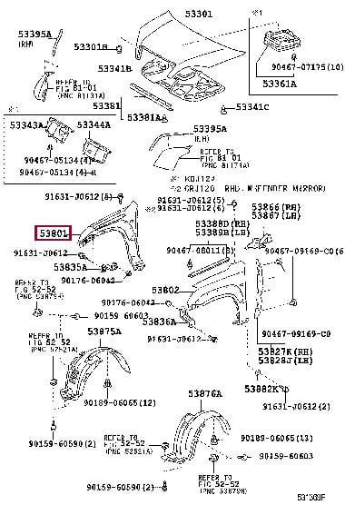 Front wing panel Toyota: 5380160860 Toyota Wing