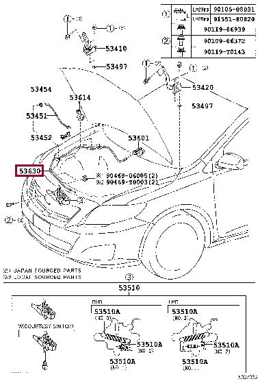 5363012570 Toyota Hood lock cable