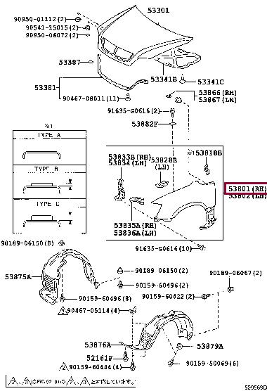 5380148011 Toyota Front fender right