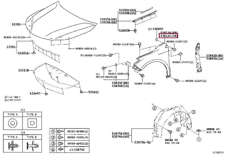 5381207080 Toyota Front fender