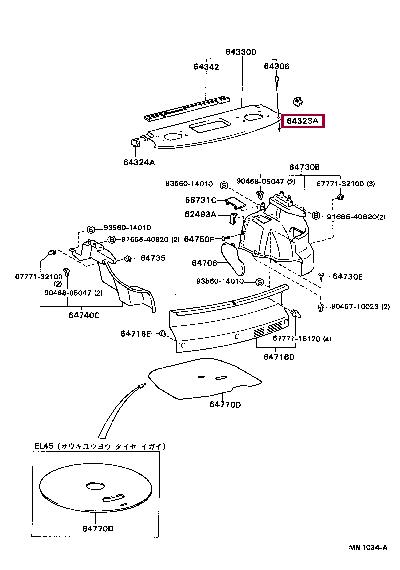 Toyota 643232006002 CLAMP, PACKAGE TRAY 643232006002