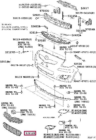531120D140 Toyota Front bumper grill