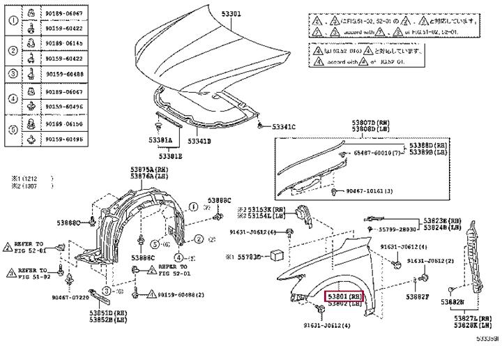5380176010 Toyota Front fender right