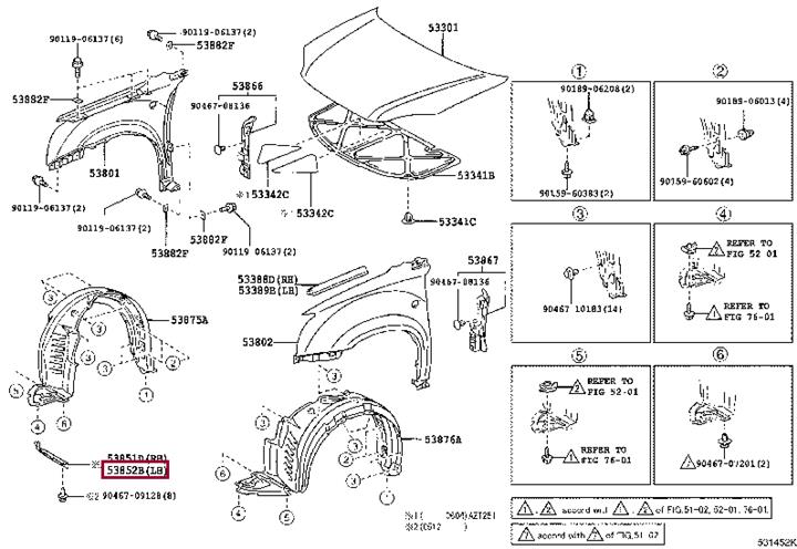 Front right fender liner protection Toyota 53852-20010