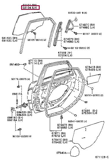 6810405060 Toyota Glass side window