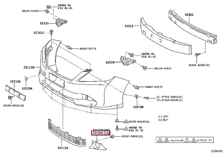 5212833180 Toyota Front bumper grille (plug) left