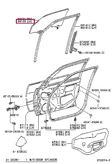 Glass side Toyota Corolla: 6810212820 Toyota Glass side window