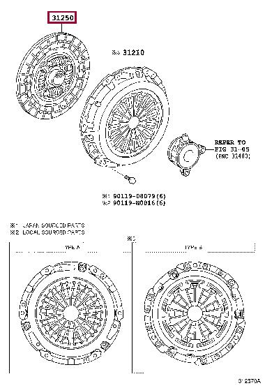 Toyota 31250-02310 Clutch disc 3125002310 3125002310 Toyota Clutch disc