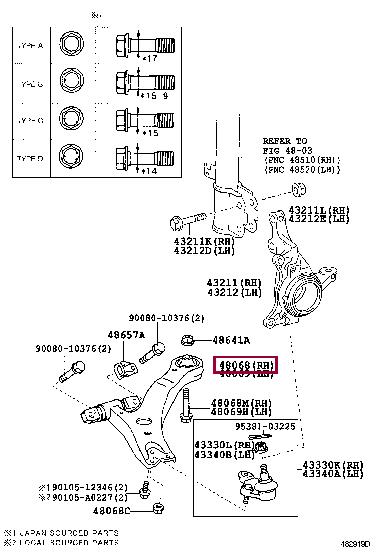 Control arm Fiat Ducato: 480680E050 Toyota Front right lower control arm