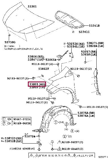 5381152570 Toyota Front fender