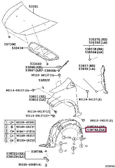 538760D680 Toyota Inner wing panel
