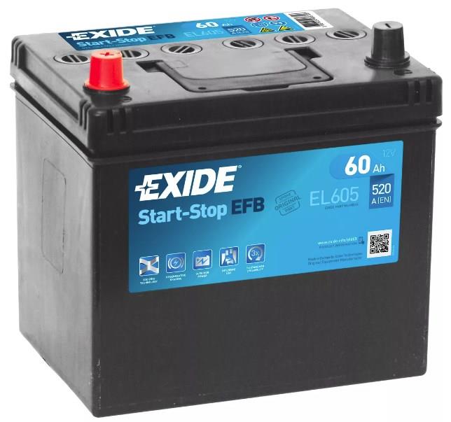 Exide EL605 Battery Exide EFB Start-Stop 12V 60Ah 520A(EN) L+ EL605