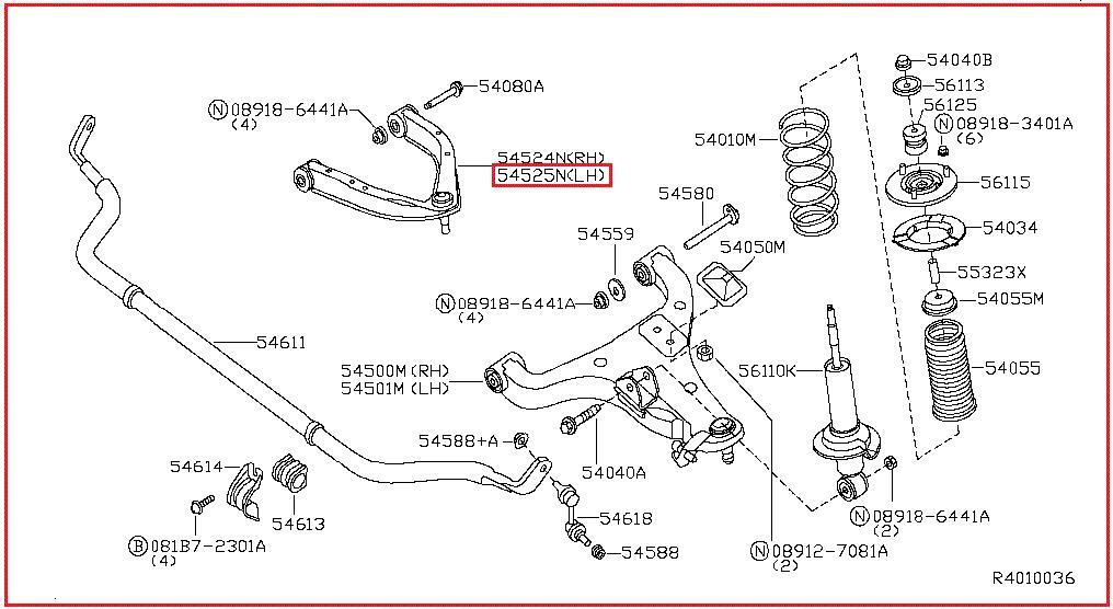 Nissan 54525-ZQ00A Suspension arm front upper left 54525ZQ00A