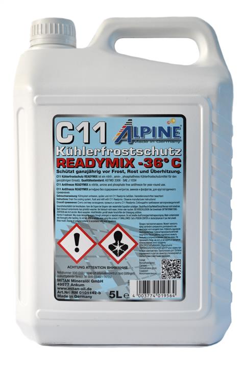 AlpineOil RM0101142-B Antifreeze C11 Kühlerfrostschutz ready-mix -36°C blue, 5 l RM0101142B