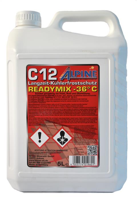 AlpineOil RM0101182 Antifreeze C12 Langzeitkühlerfrostschutz ready-mix -36°C red, 5 l RM0101182