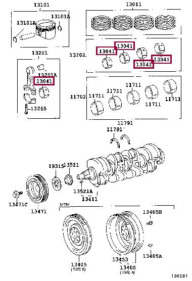 Toyota 13041-0D011-01 Connecting rod bearing 130410D01101