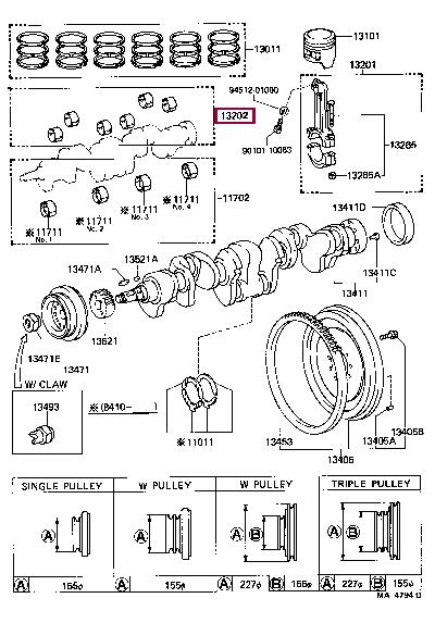Toyota 13202-60011 BEARING CONNECTING 1320260011