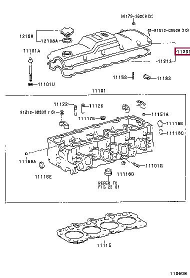 1121067010 Toyota COVER ASSY, CYLINDER