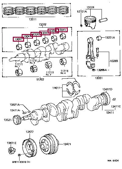 Toyota 13041-35020-B0 Connecting rod bearing 1304135020B0