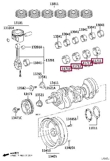 Toyota 11071-31020-01 Main bearings, crankshaft 110713102001
