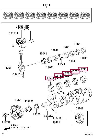 Toyota 11072-38010-H9 Main bearings, crankshaft 1107238010H9