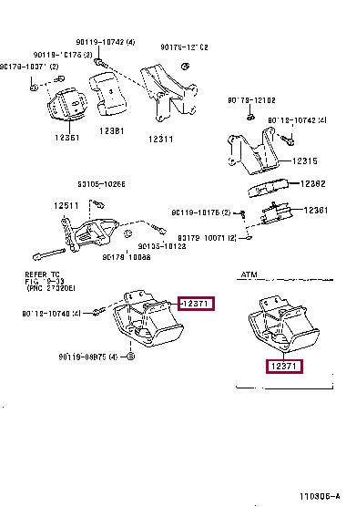 Toyota 12371-35080 Engine mount 1237135080