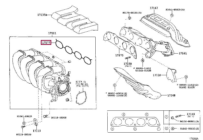 Toyota 17171-0D020 Gasket, intake manifold 171710D020
