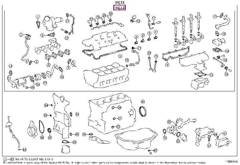 Cylinder head seal Toyota Corolla: 041120R150 Toyota Gasket Set, cylinder head
