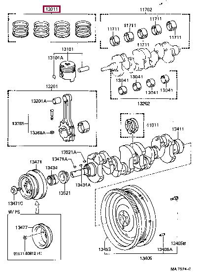 Piston ring kit Toyota: 1301135071 Toyota Piston ring