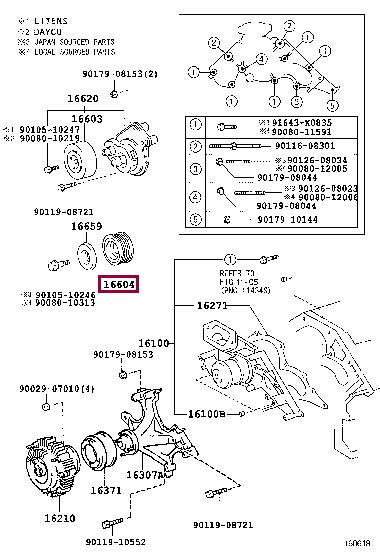 166040F010 Toyota Drive belt tensioner pulley
