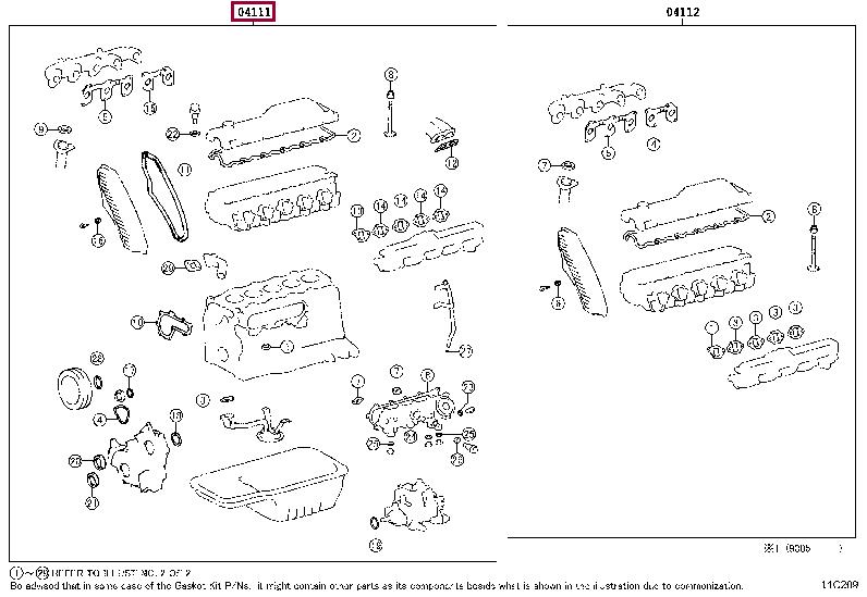 Engine gasket set Toyota: 0411117030 Toyota Full Gasket Set, engine