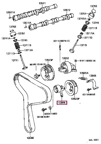 Timing belt deflection pulley Toyota 4 Runner: 1350565020 Toyota Timing belt tensioner pulley
