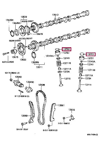Camshaft drive Toyota Land Cruiser: 1375366320 Toyota Shim-valve
