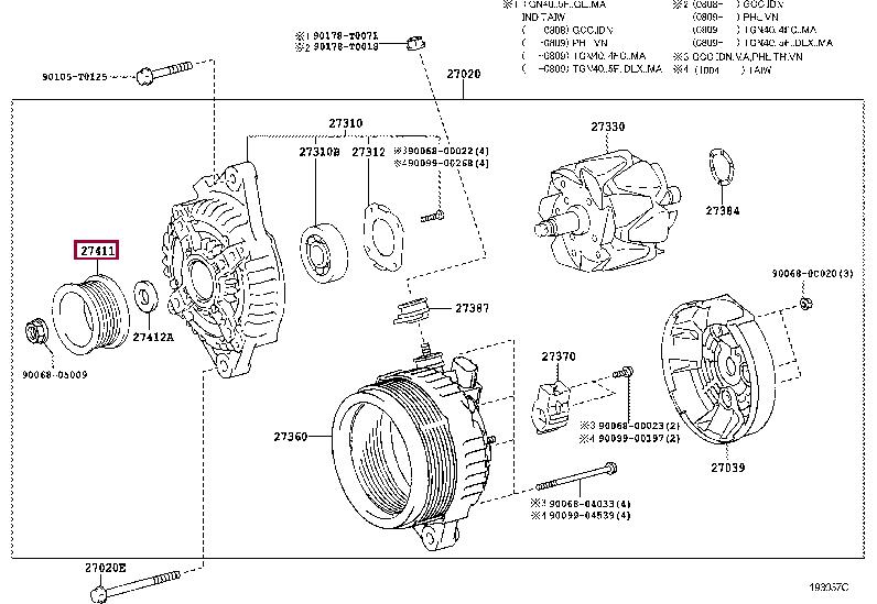 Toyota 27411-0C020 Belt pulley generator 274110C020 274110C020 Toyota Belt pulley generator