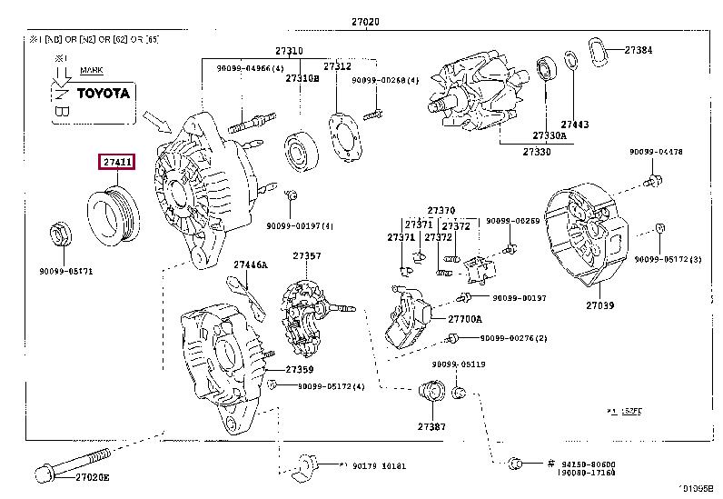 Toyota 27411-65010 Belt pulley generator 2741165010 2741165010 Toyota Belt pulley generator