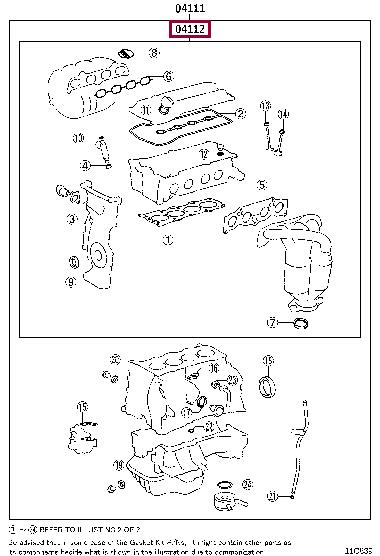 Top gasket Toyota Camry: 0411228133 Toyota Gasket Set, cylinder head