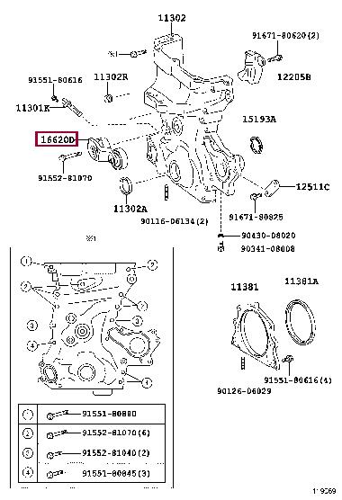 Toyota 16620-40020 V-ribbed belt tensioner (drive) roller 1662040020