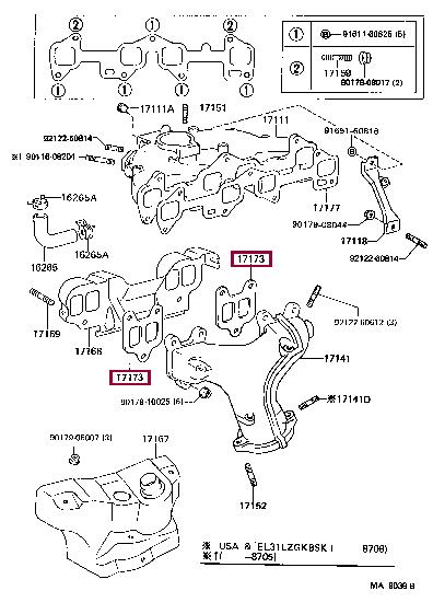 Toyota 17173-11020 Exhaust manifold dichtung 1717311020