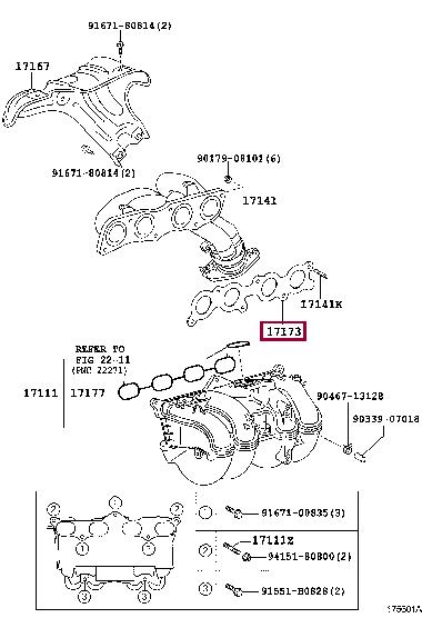 Toyota 17173-75030 Exhaust manifold dichtung 1717375030