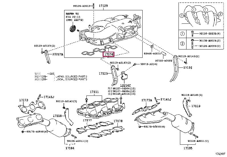 Toyota 171760P030 Gasket, intake manifold 171760P030