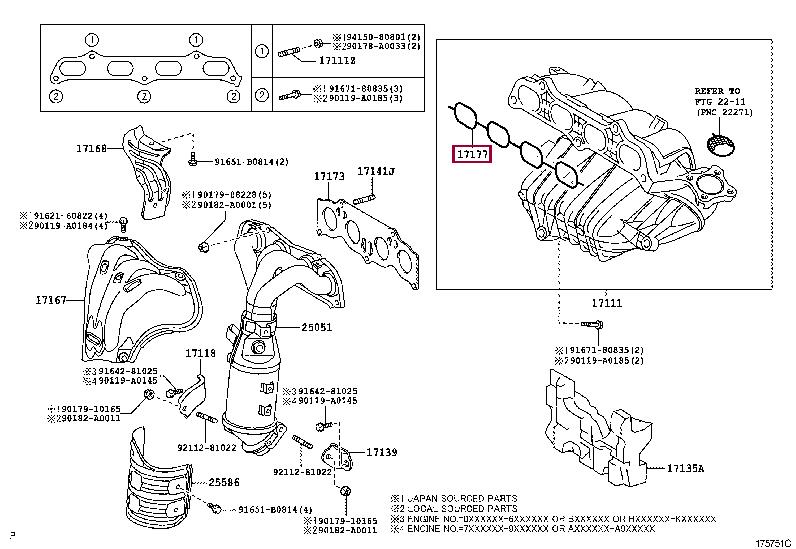 Toyota 17177-0H010 Gasket, intake manifold 171770H010