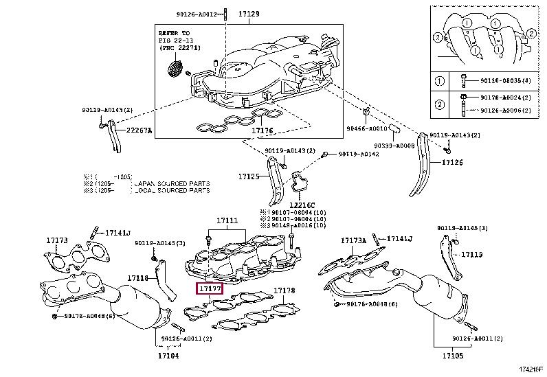 Toyota 17177-AD010 Gasket, intake manifold 17177AD010