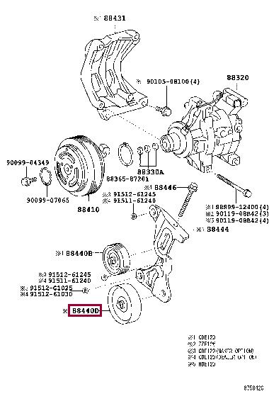 Toyota 88440-12250 V-ribbed belt tensioner (drive) roller 8844012250
