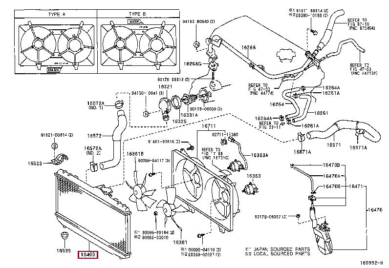 164000D070 Toyota Engine cooling radiator